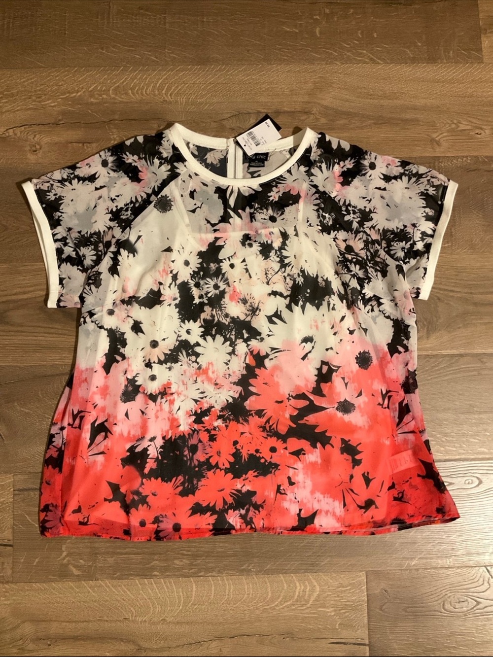 City Chic pink, white black floral sheer top with cami, XL, NWT!